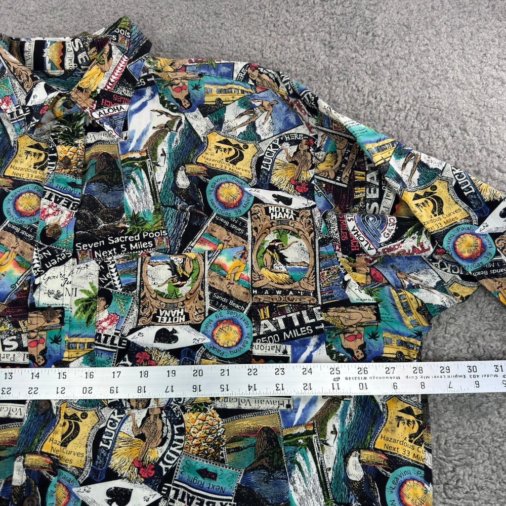 Lobo by Pendleton Mens XL Hawaiian Postcard Print Button Down Shirt Seattle Maui - Picture 7 of 11